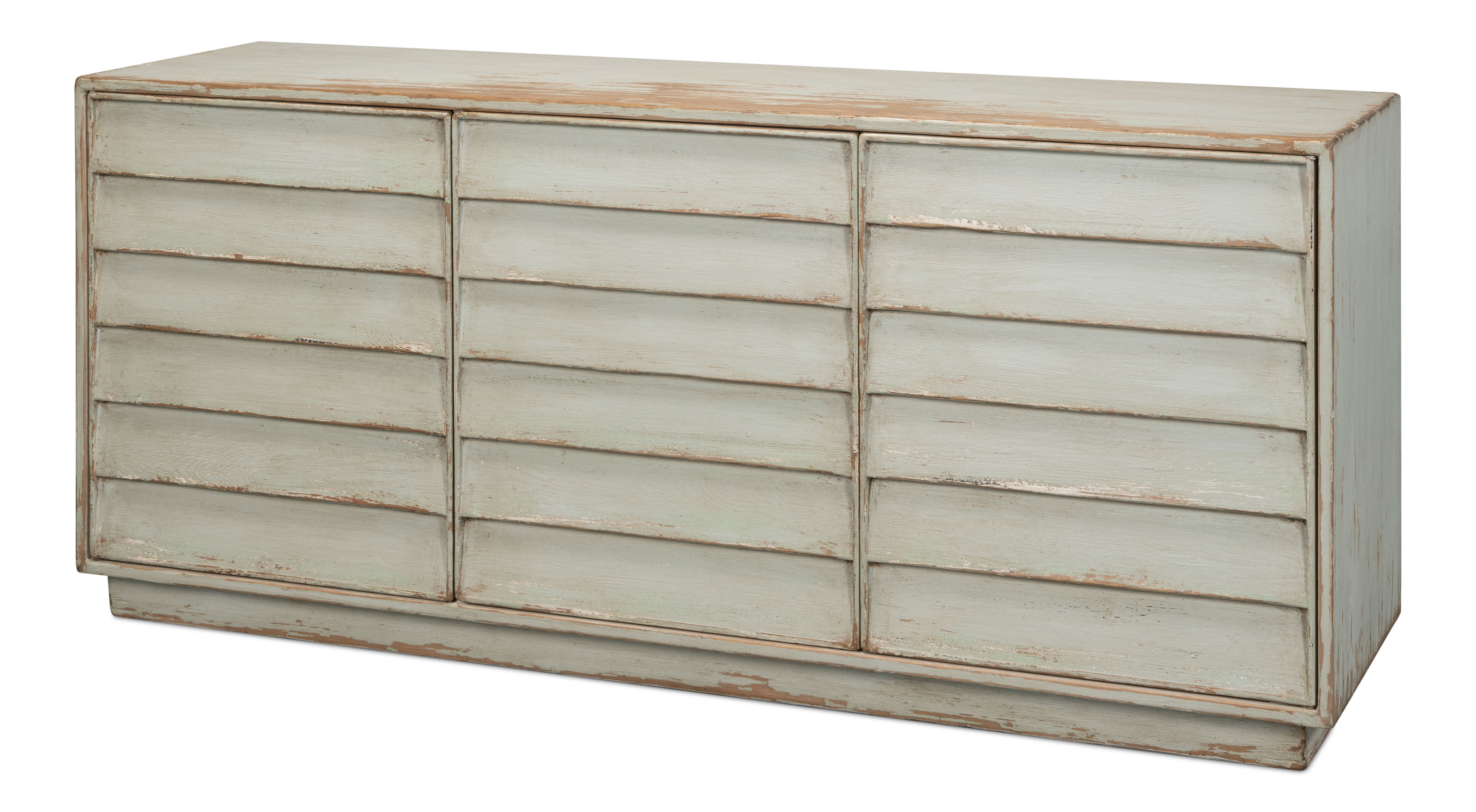 Louvered Sideboard, Sage, Cabinets & Sideboard by Sarreid, 74" length x 20" width x 32" height View 1