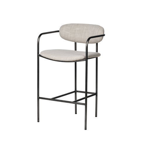Parker Backless 36in Seat Counter Stool | Beige Fabric with Grey Metal