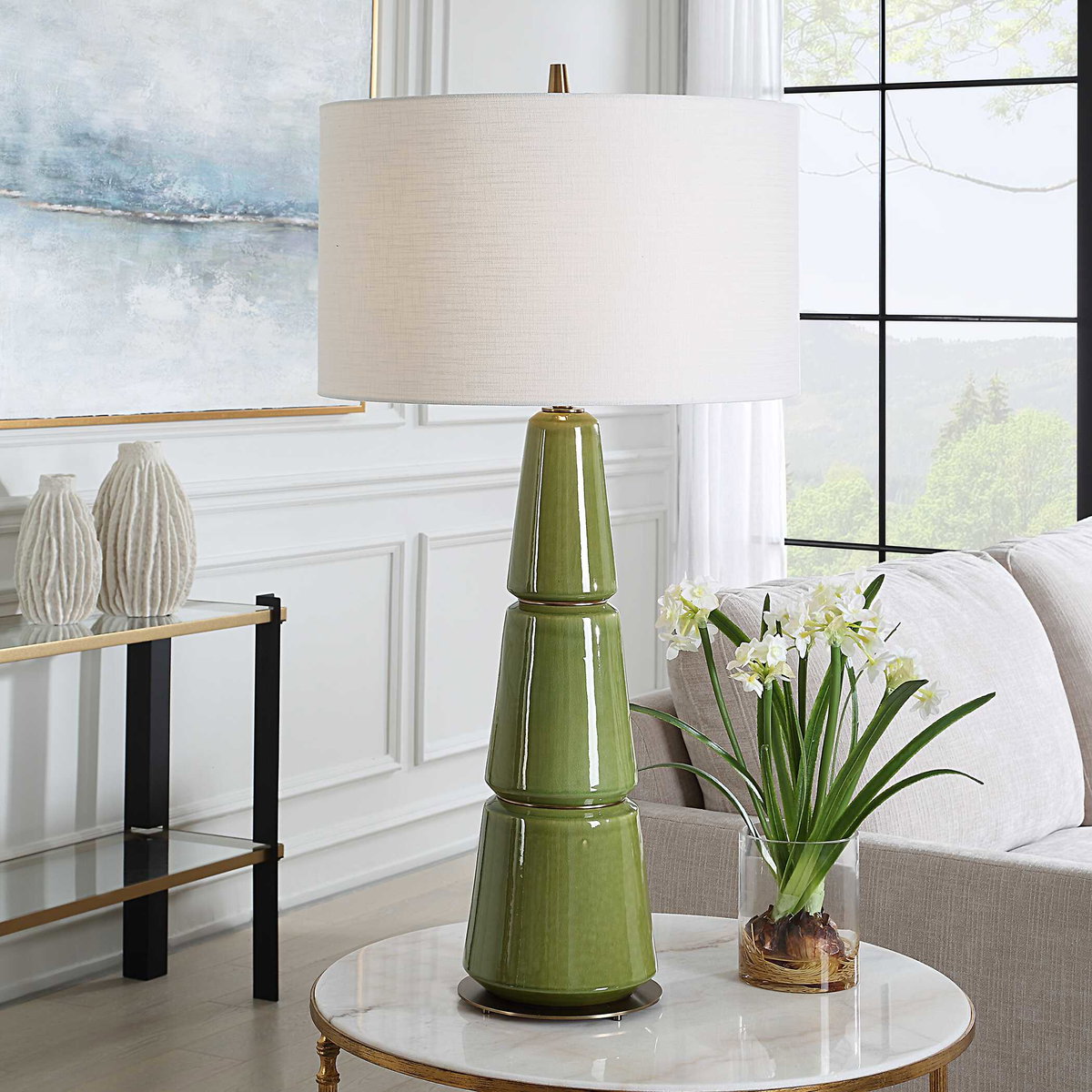 Mendell Moss Green Table Lamp, by Uttermost, 1'8" width x 3'3.5" height x 1'8" depth View 2