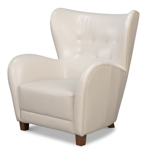 Lombard Wing Chair,Crystal White Leather