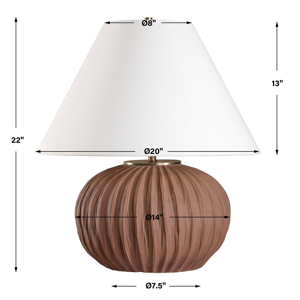 Keoghan Terracotta Table Lamp, by Uttermost, 20" width x 22" height x 20" depth View 3