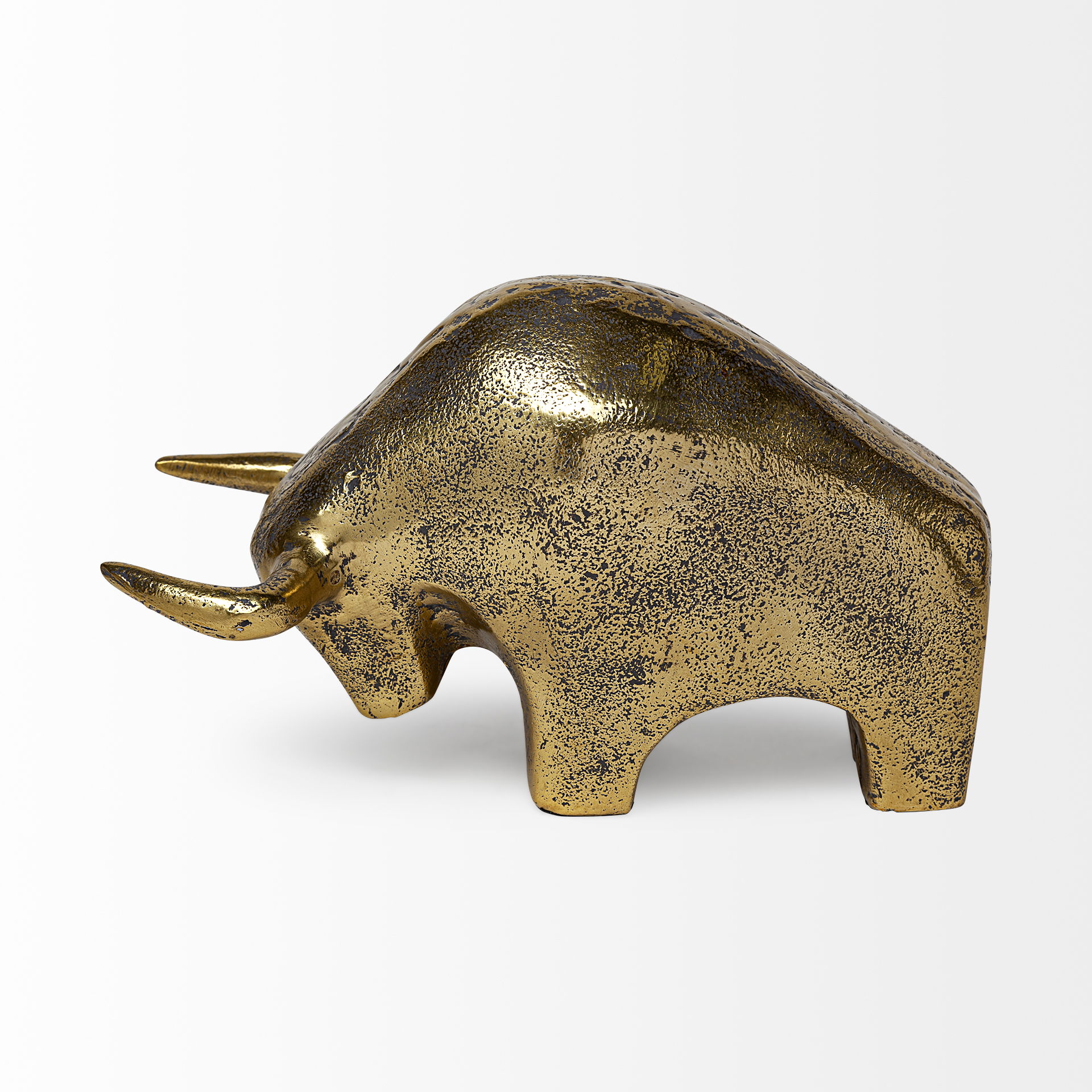 Tauro I 9L x 4W Gold Cast Aluminum Raging Bull, Decorative Object by Mercana, 9" length x 4.25" width x 5" height View 2