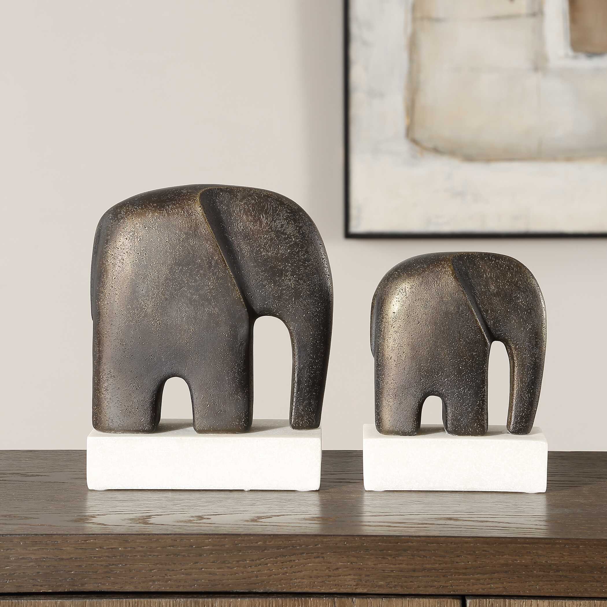 Timeless Tusk Bronze Sculptures Set/2, Decorative by Uttermost, 7.4" width x 9.06" height x 3.94" depth View 3