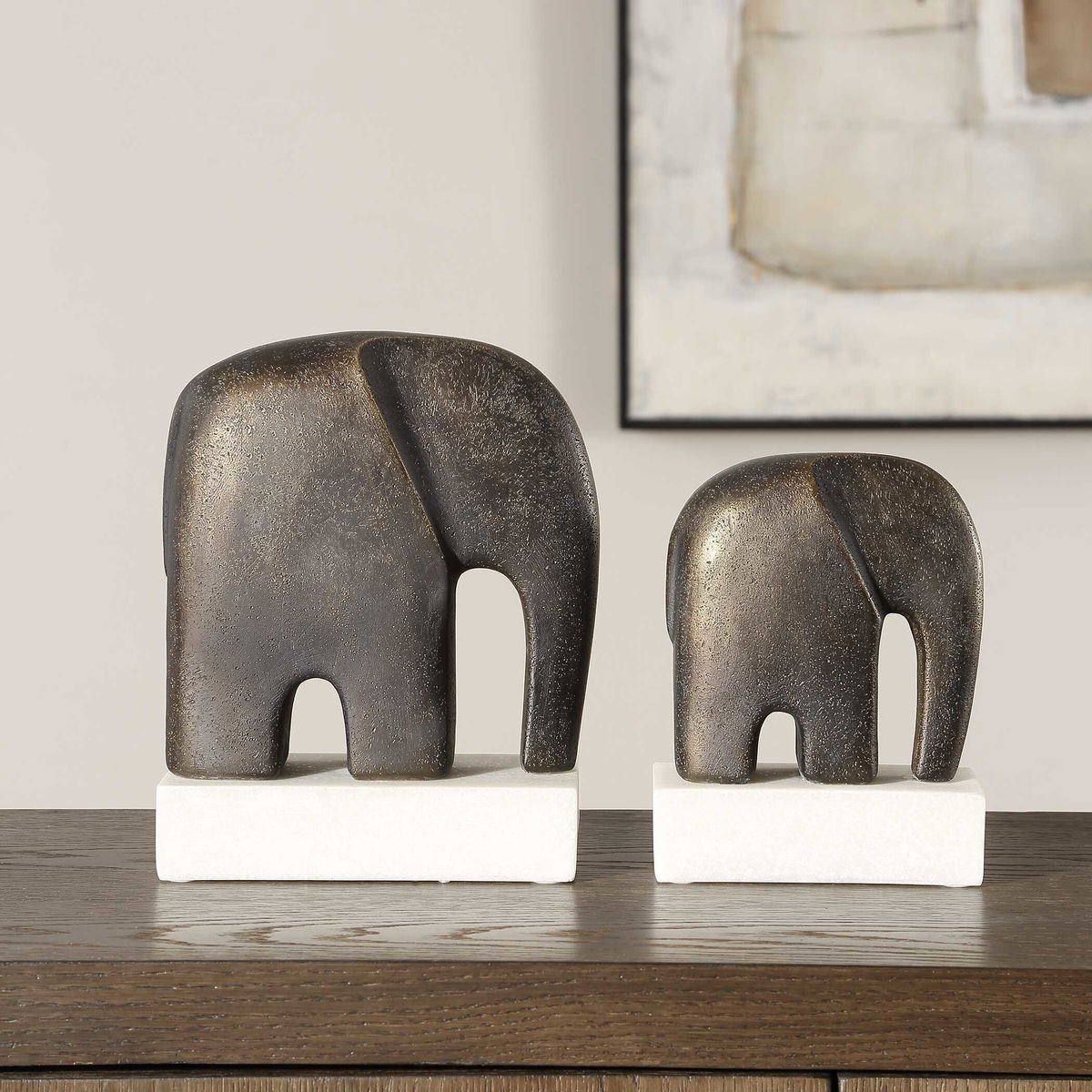 Timeless Tusk Bronze Sculptures Set/2, Figurines & Statue by Uttermost, 7.4" width x 9.06" height x 3.94" depth View 3