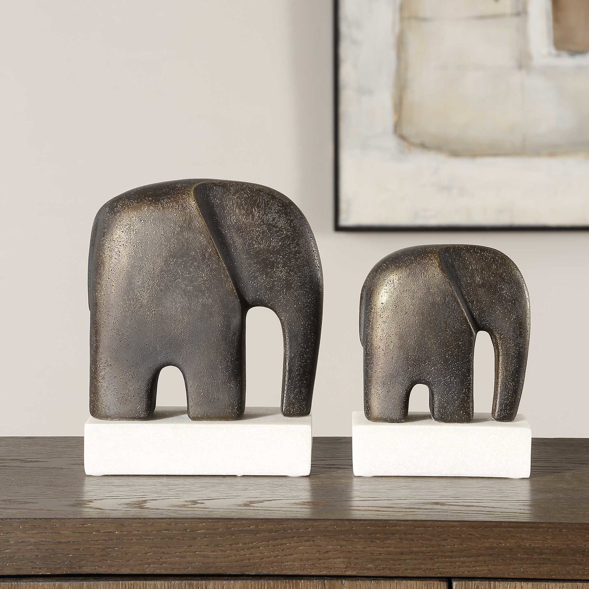 Timeless Tusk Bronze Sculptures Set/2, Figurines & Statue by Uttermost, 7.4" width x 9.06" height x 3.94" depth View 3