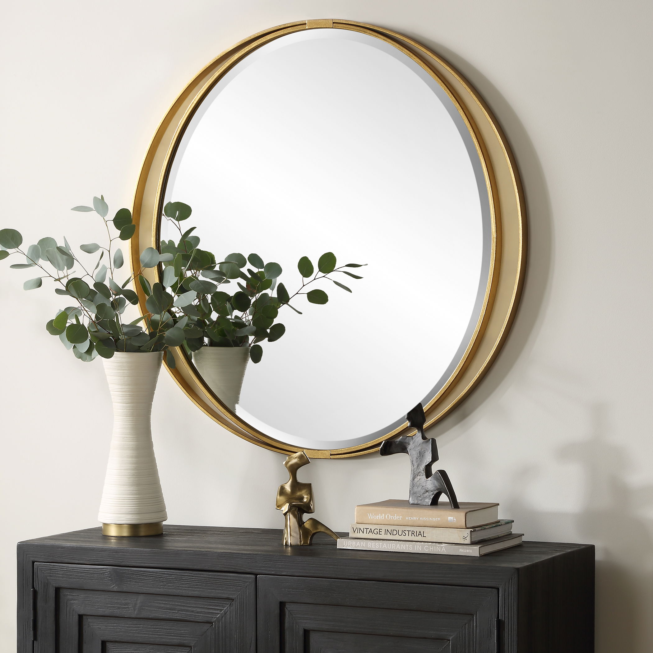 Rhodes Gold Round Mirror large image 