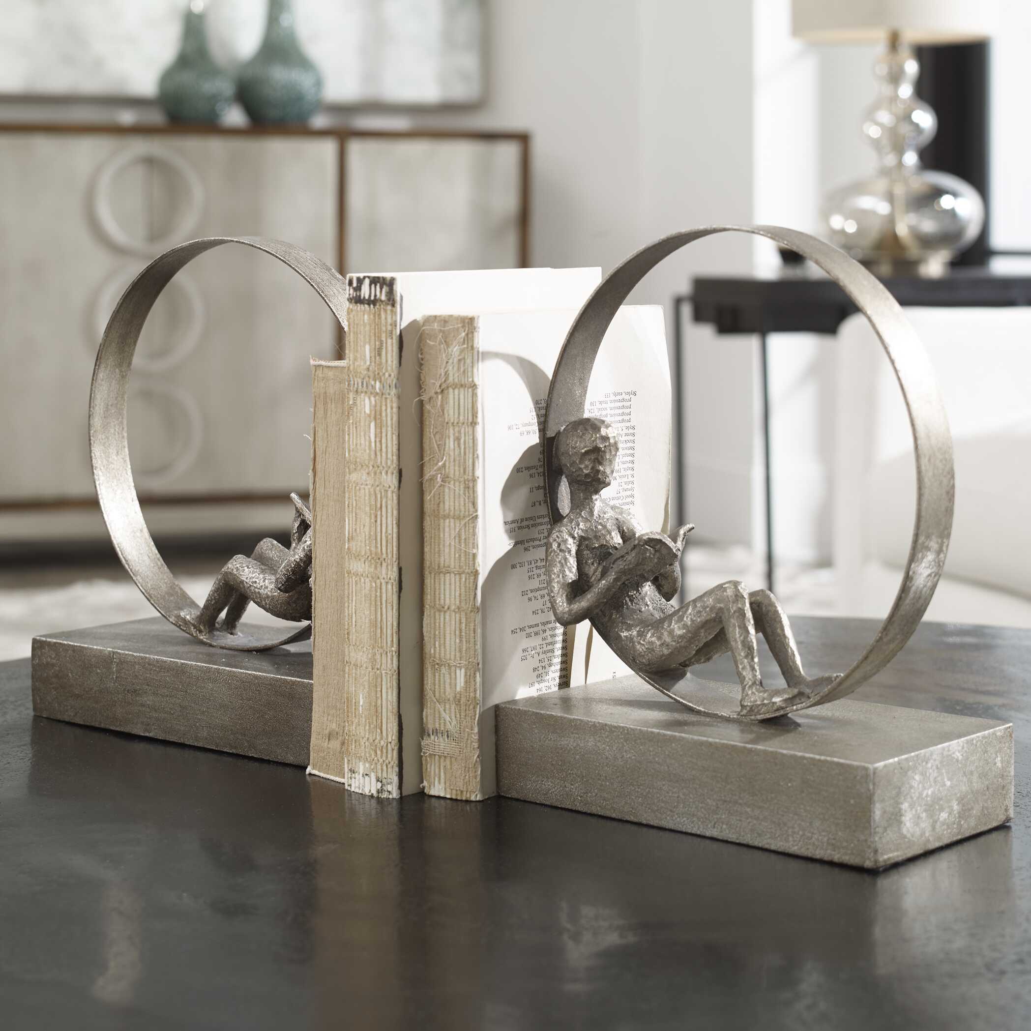 Lounging Reader Antique Bookends Set/2, Decorative by Uttermost, 8" width x 9.75" height x 4" depth View 2
