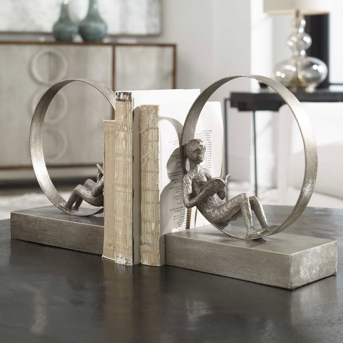 Lounging Reader Antique Bookends Set/2, by Uttermost, 8" width x 9.75" height x 4" depth View 2