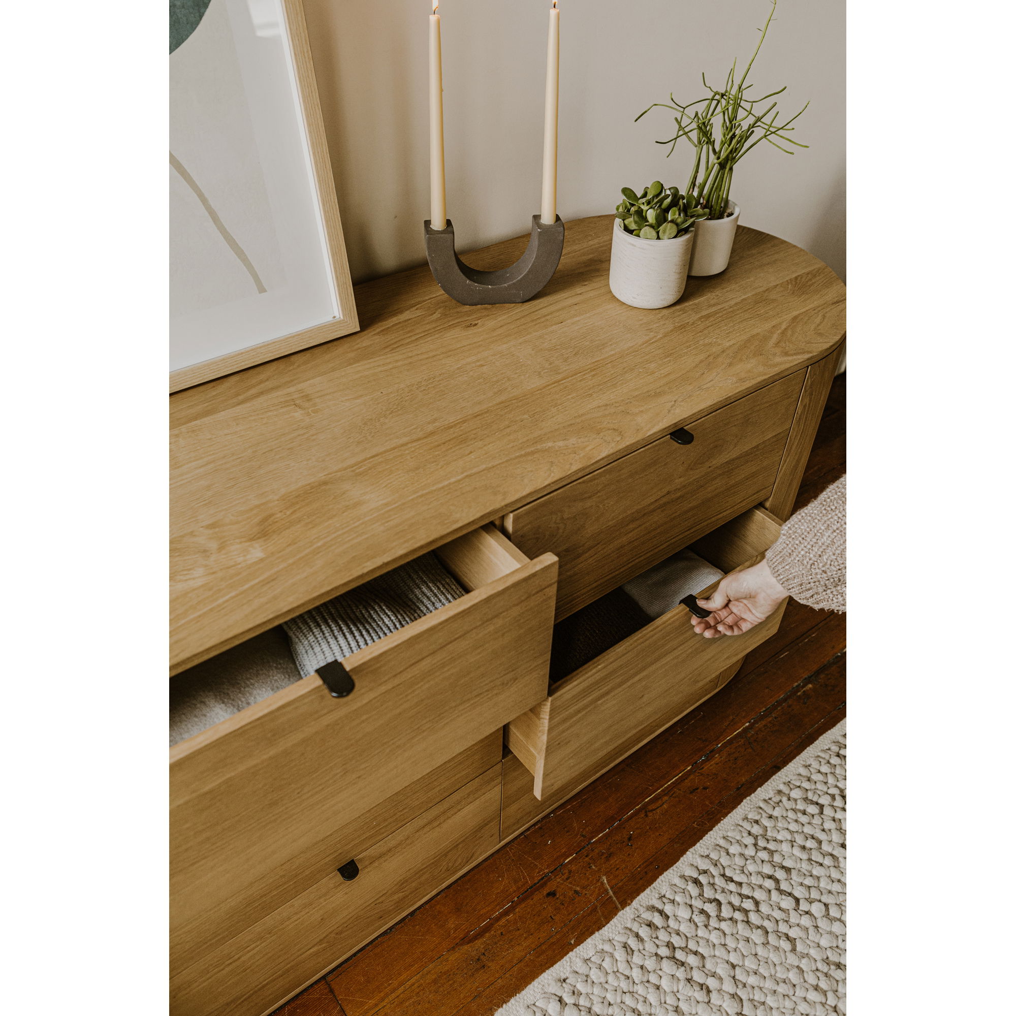 Theo 6 Drawer Dresser Natural, by Moe's Home, 66" width x 31.5" height x 22.5" depth View 8