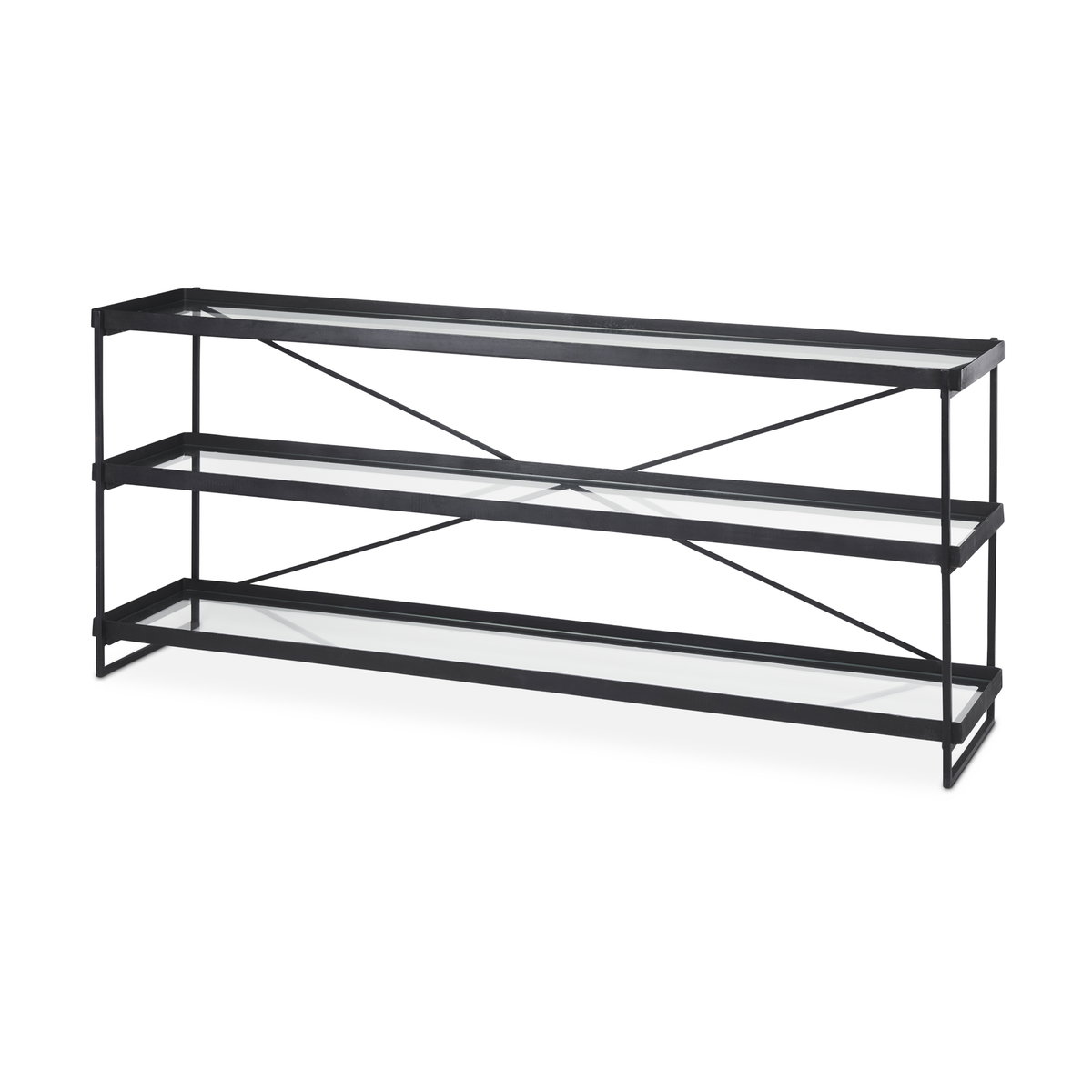Trey 72.0'L x 16.0'W x 30.0'H Black Metal with Glass Console Table, by Mercana, 72" length x 16.25" width x 30" height View 1
