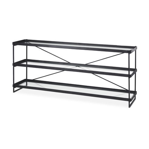 Trey 72.0"L x 16.0"W x 30.0"H Black Metal with Glass Console Table