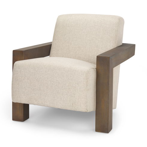 Sovereign Oatmeal Fabric Upholstered with Solid Wood Frame Accent Chair