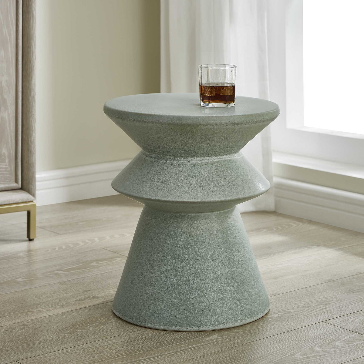 Imogene Seafoam Glaze Garden Stool, Side & End Table by Uttermost, 14.25" width x 17.37" height x 14.25" depth View 2
