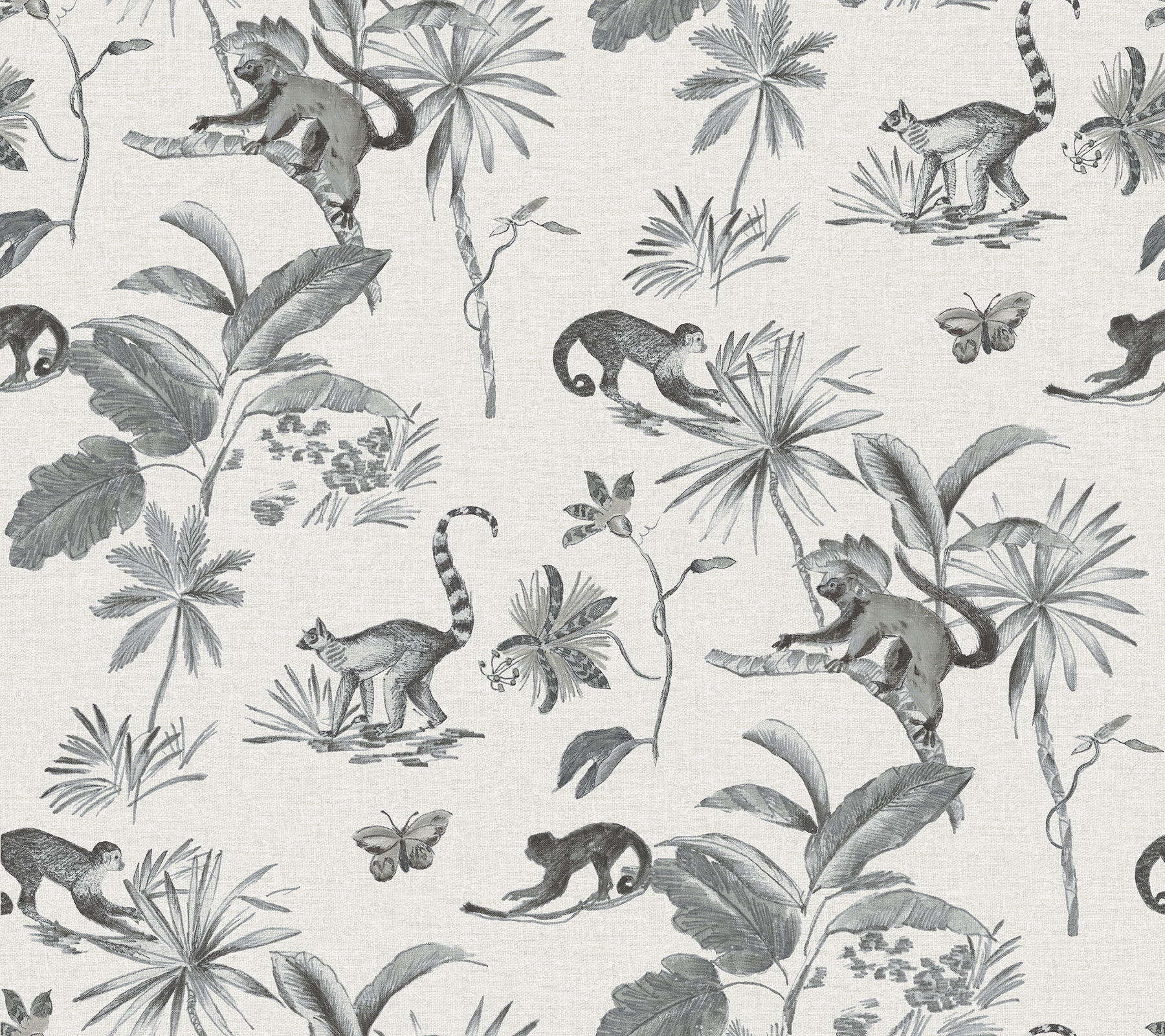 Botanicals & Lemurs Grey Peel & Stick Wallpaper large image 