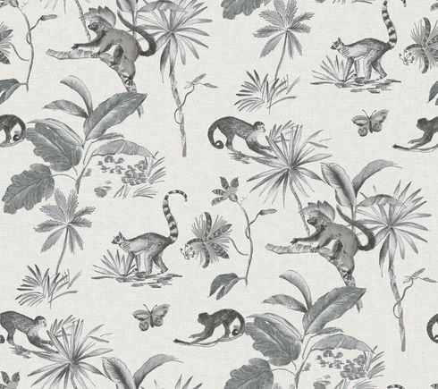 Botanicals & Lemurs Grey Peel & Stick Wallpaper