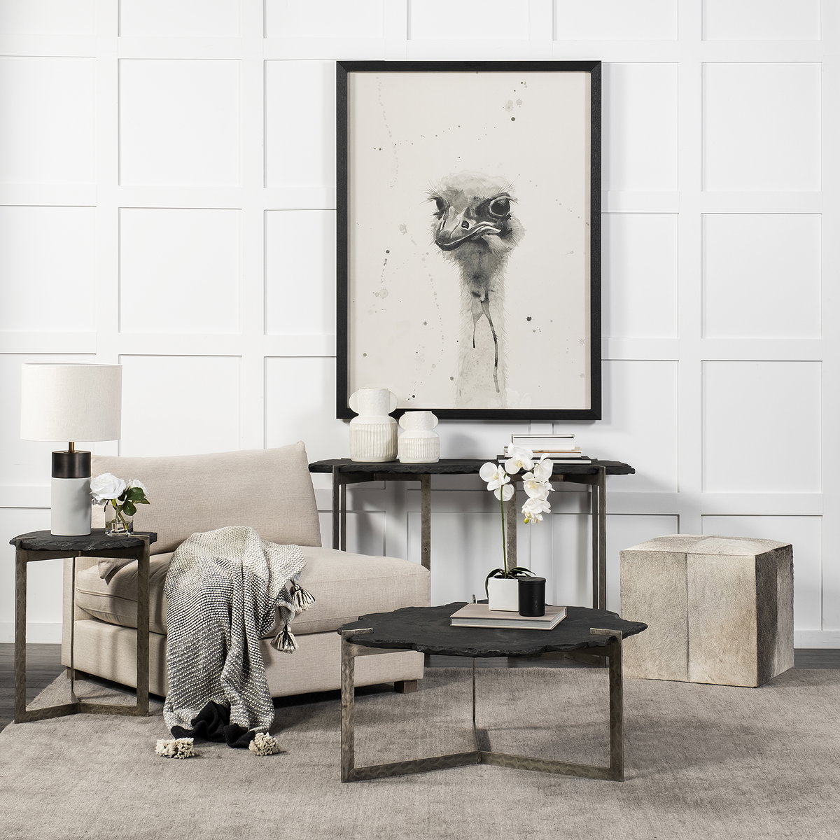 Shale 37' Irregular Live-Edge Black Slate with Flat Iron Base Coffee Table, by Mercana, 37" length x 37" width x 17.5" height View 2