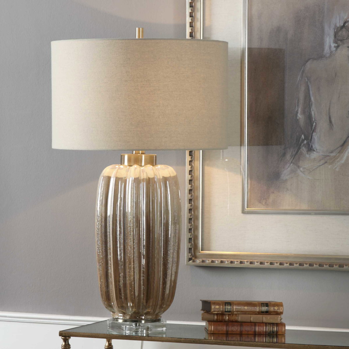 Gistova Gold Table Lamp, by Uttermost, 1'5" width x 2'5.75" height x 1'5" depth View 2