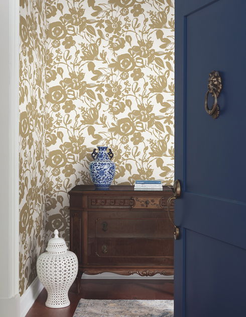 Brushstroke Floral Gold Wallpaper