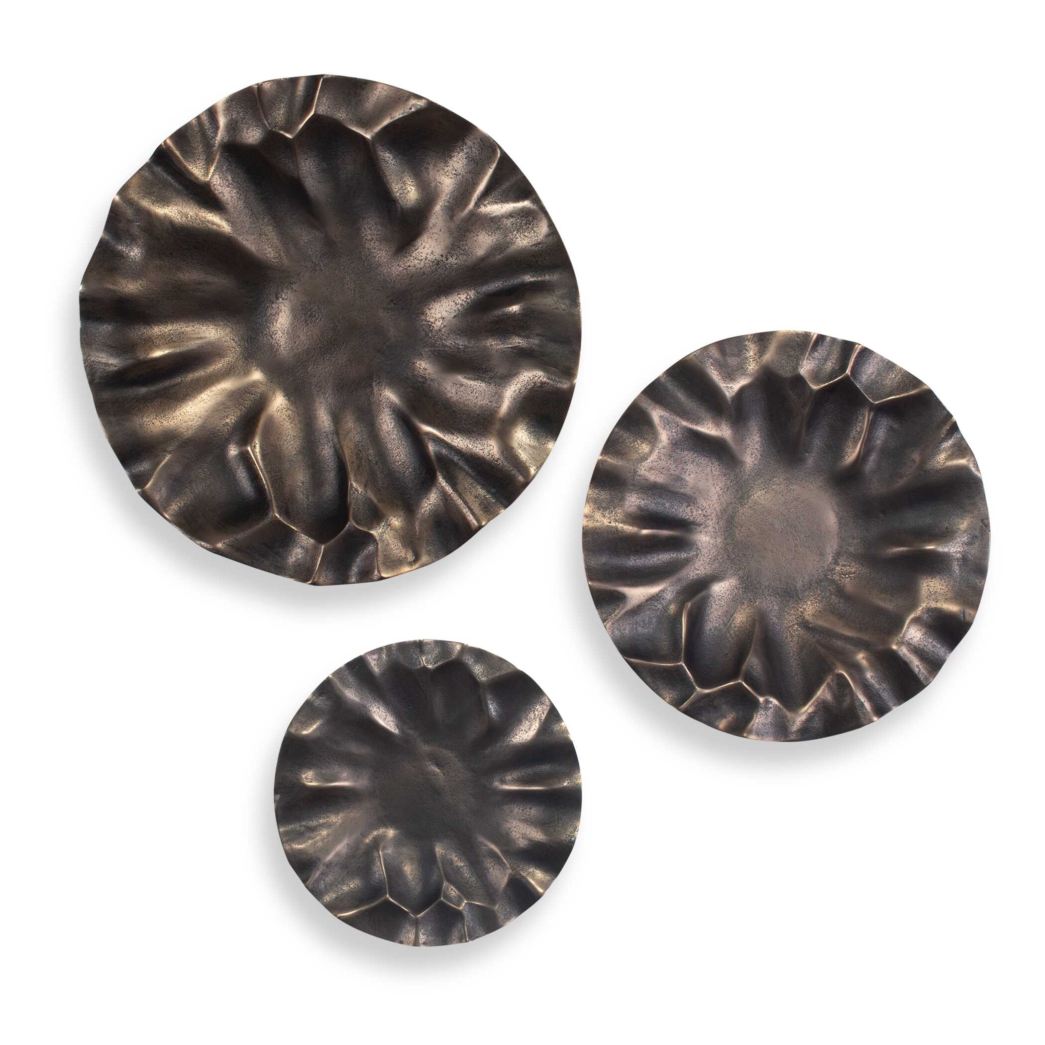 Peonia Outdoor Bronze Wall Art Set/3, Sculptural Wall Art by Uttermost, 20" width x 20" height x 2.5" depth View 1