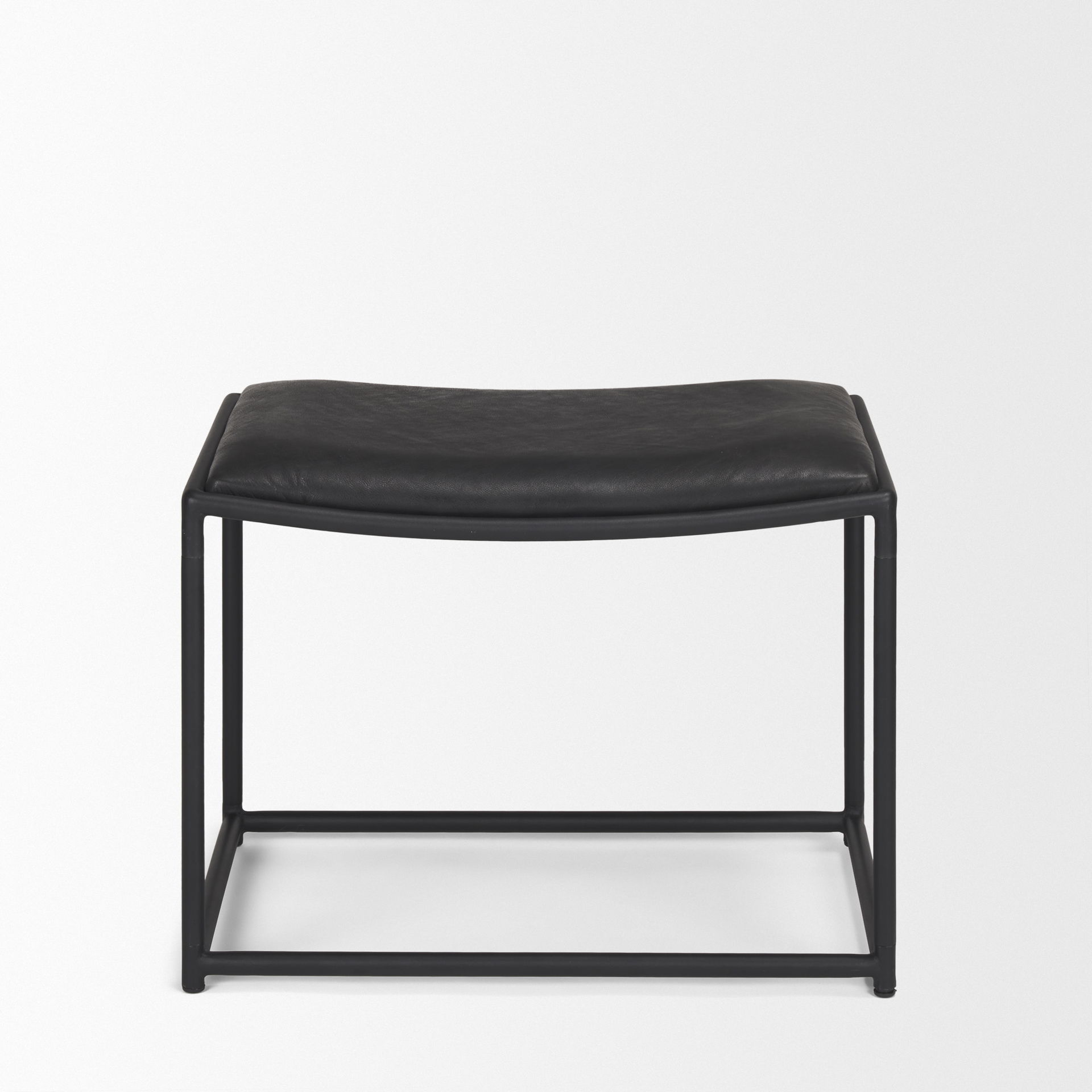 Taniel Black Leather with Black Metal Stool, Ottoman by Mercana, 23.25" length x 16" width x 17.5" height View 2