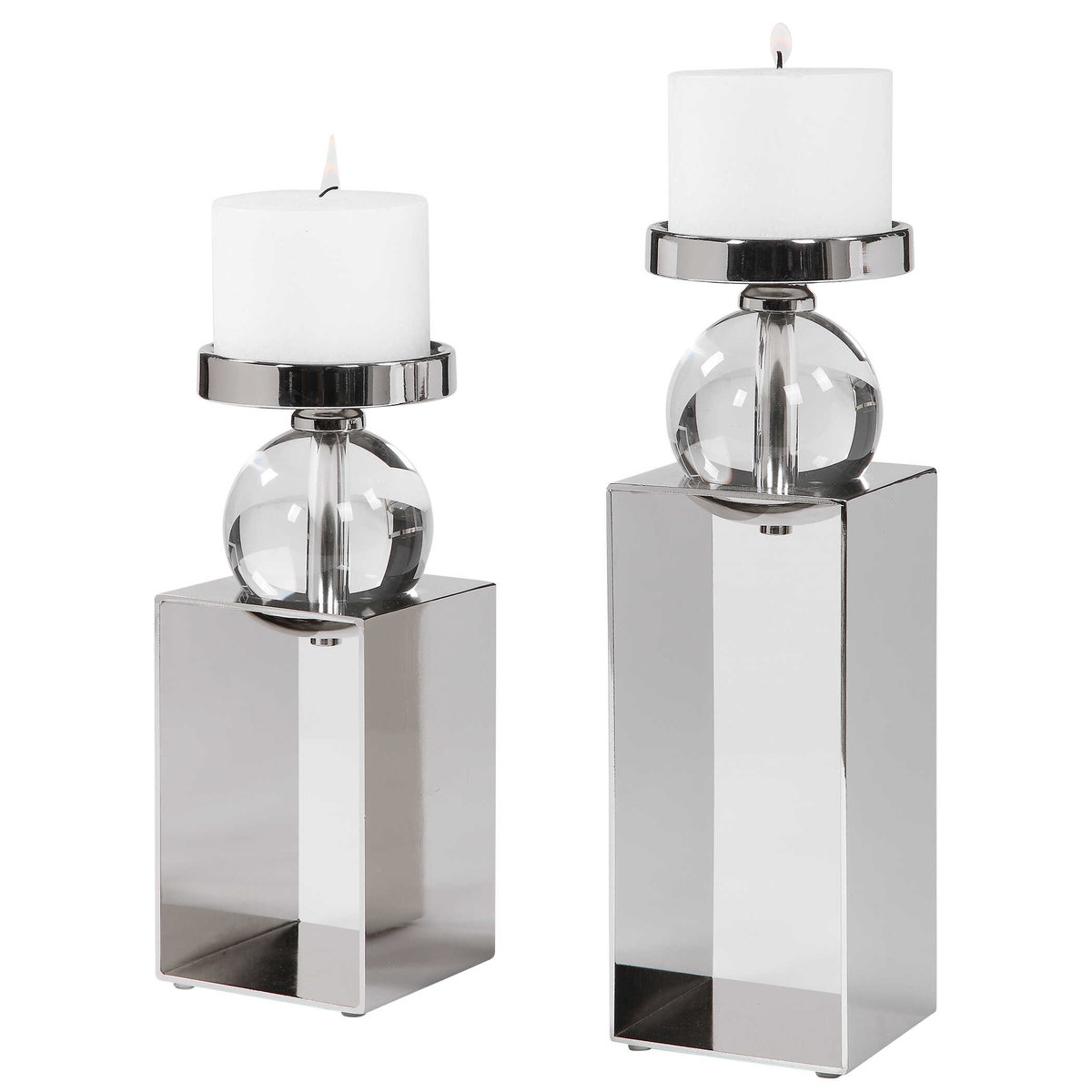 Lucian Nickel Candleholders Set/2, Candles & Candle Holder by Uttermost, 4.5" width x 14.5" height x 4.5" depth View 4