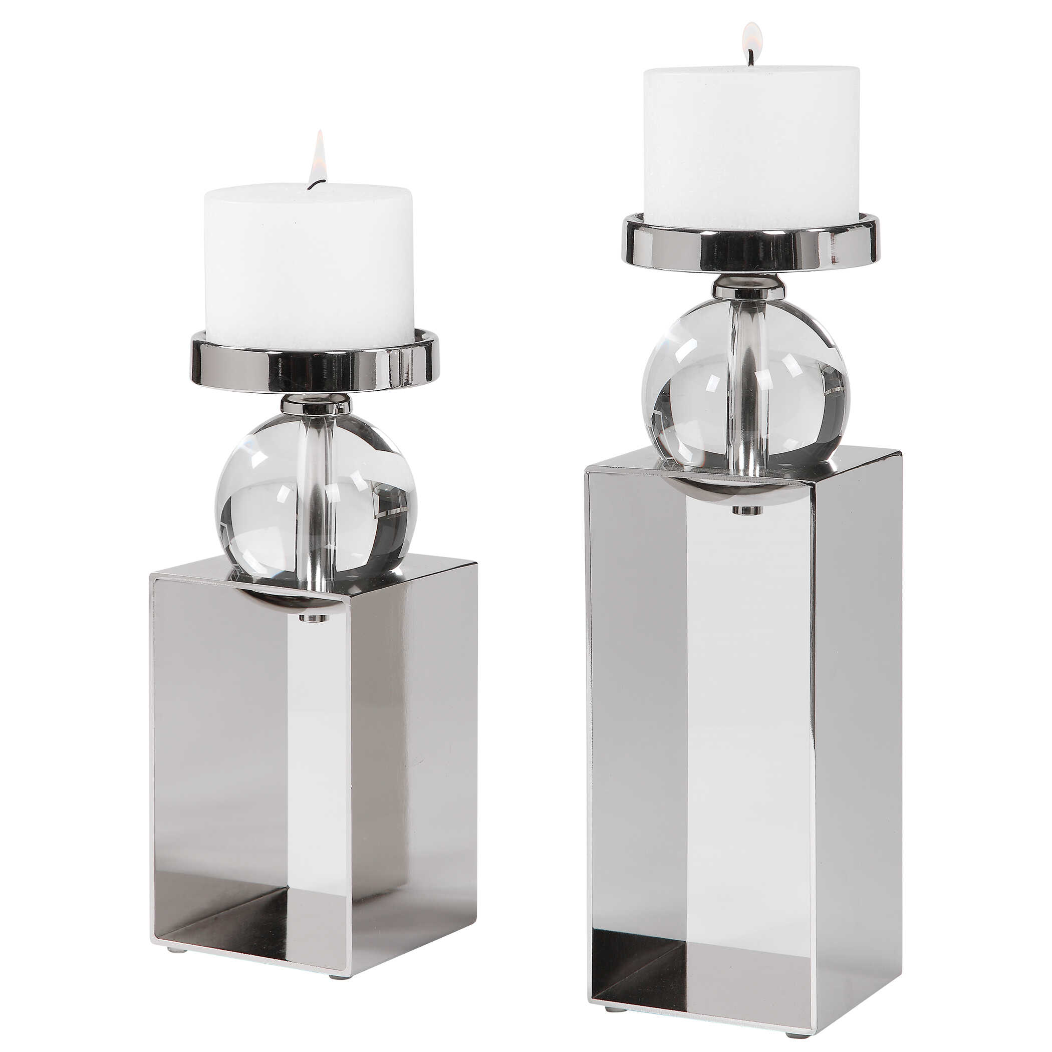 Lucian Nickel Candleholders Set/2, Decorative by Uttermost, 4.5" width x 14.5" height x 4.5" depth View 4
