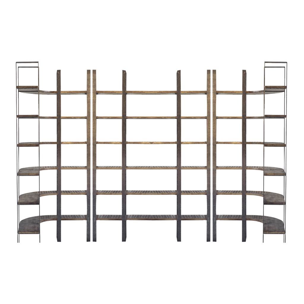 Taunton I 80L x  10.5W x 90H Brown Wood and Black Iron Six Shelving Unit, Shelving & Bookcase by Mercana, 80" length x 10.5" width x 90" height View 4