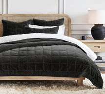 Online Designer Bedroom Velvet Handcrafted Box Stitch Quilt, King/Cal. King, Black