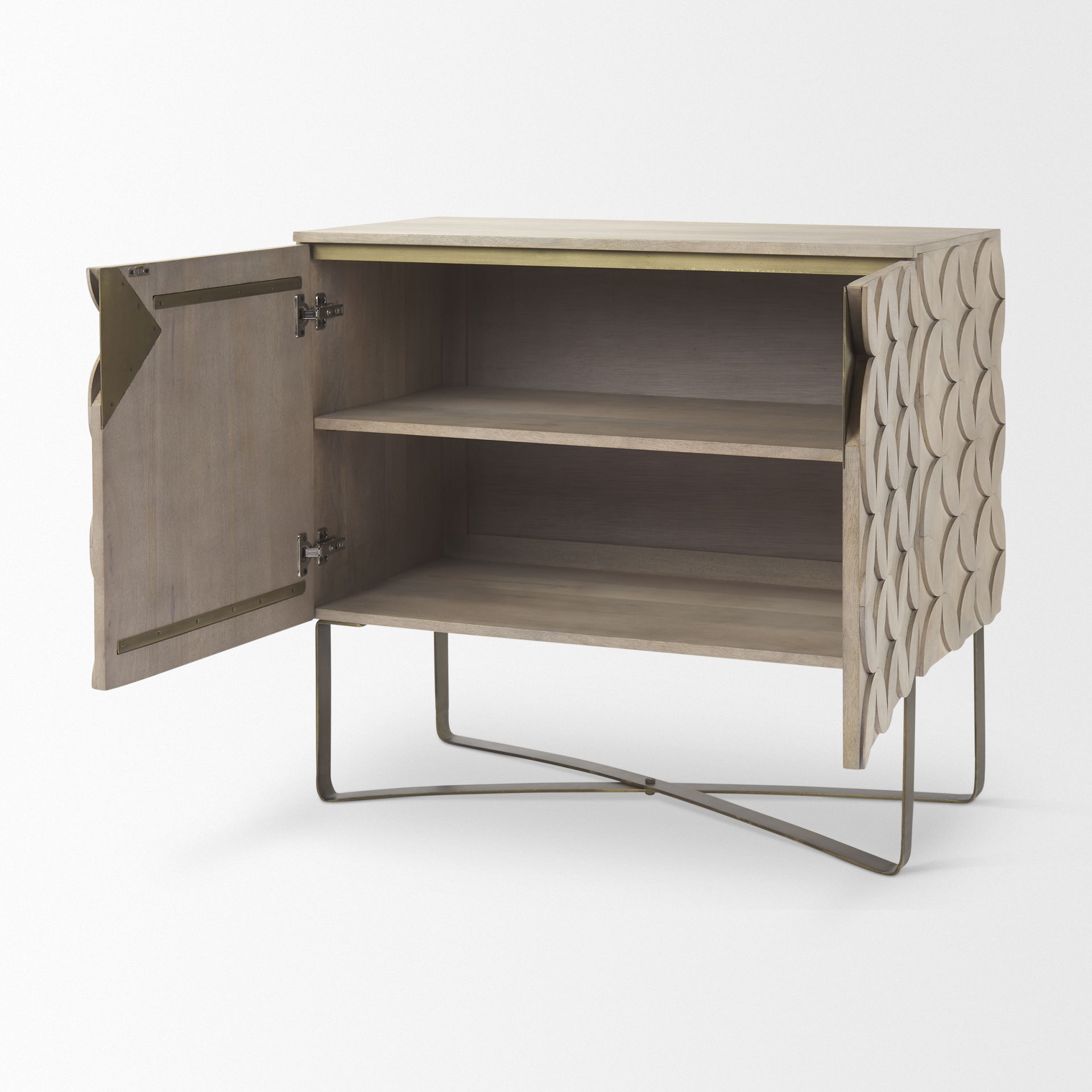 Excelsior 36.0L x 18.0W x 32.5H Light Brown Wood Gold Iron Base Accent Cabinet large image 
