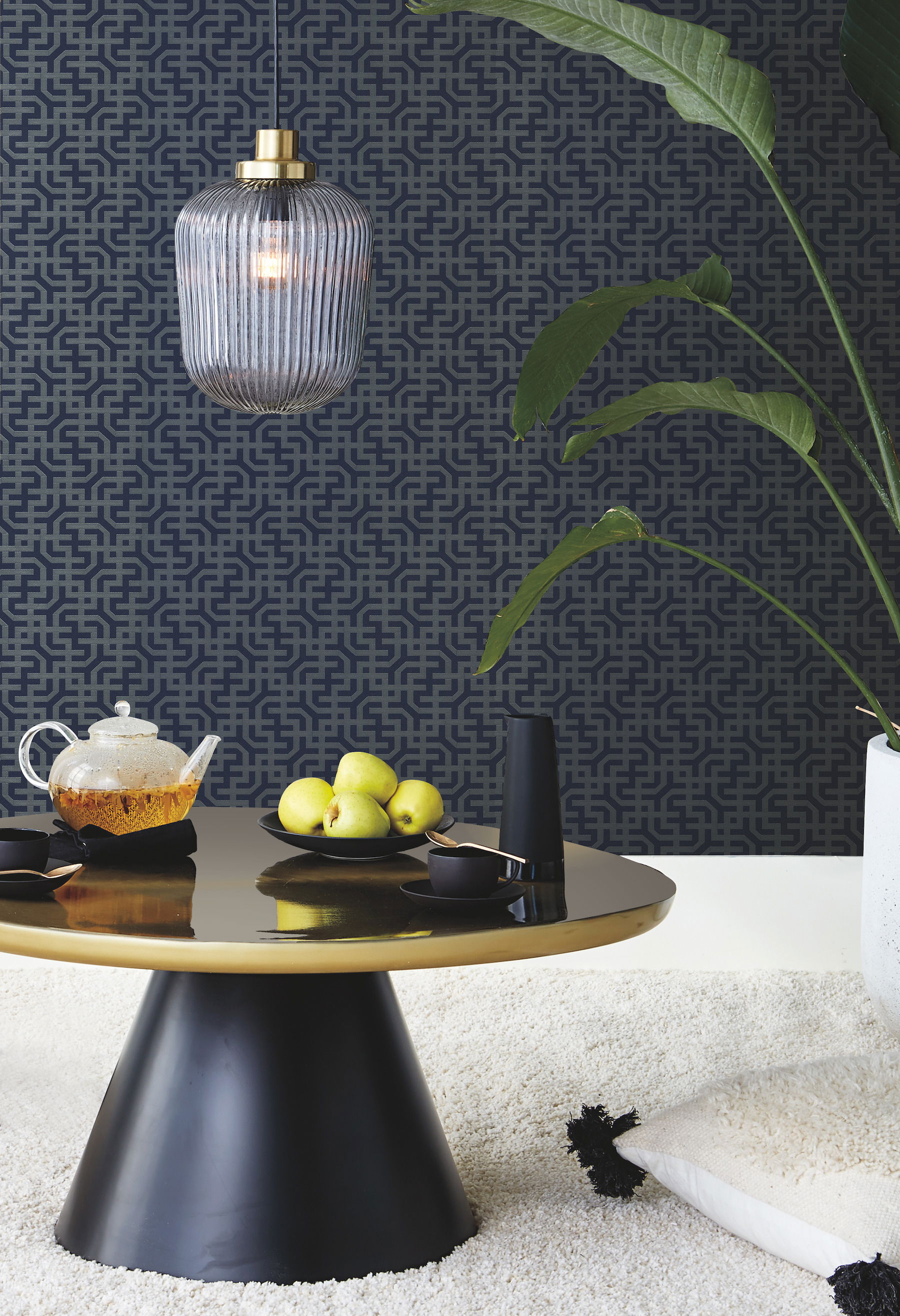 Dynastic Lattice Navy Wallpaper, by York Wall, 33' length x 1'8.5" width x 0.02" depth View 2