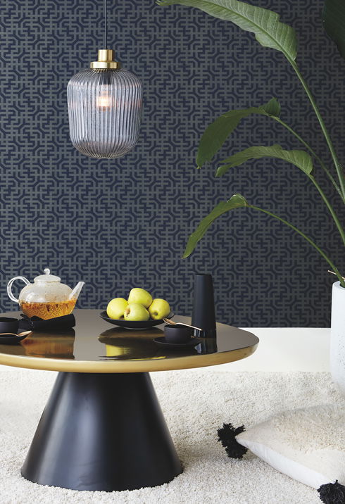 Dynastic Lattice Navy Wallpaper