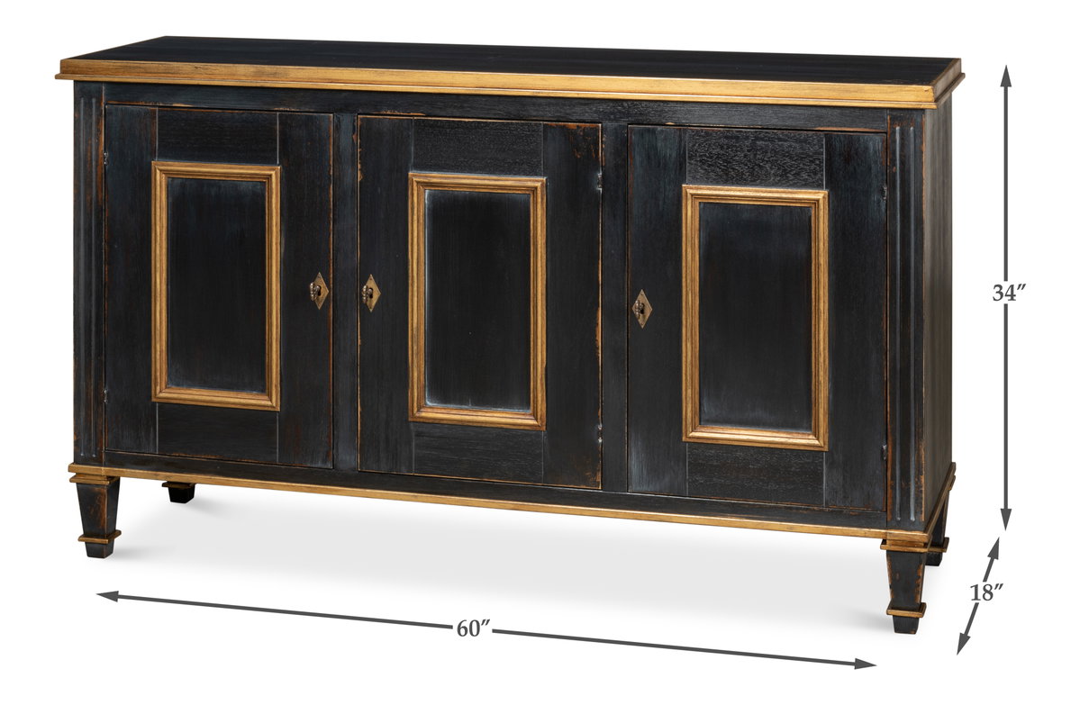 Louis Xvi Buffet Powder Black W/Gold, by Sarreid, 1'6" length x 5' width x 2'10" height View 14