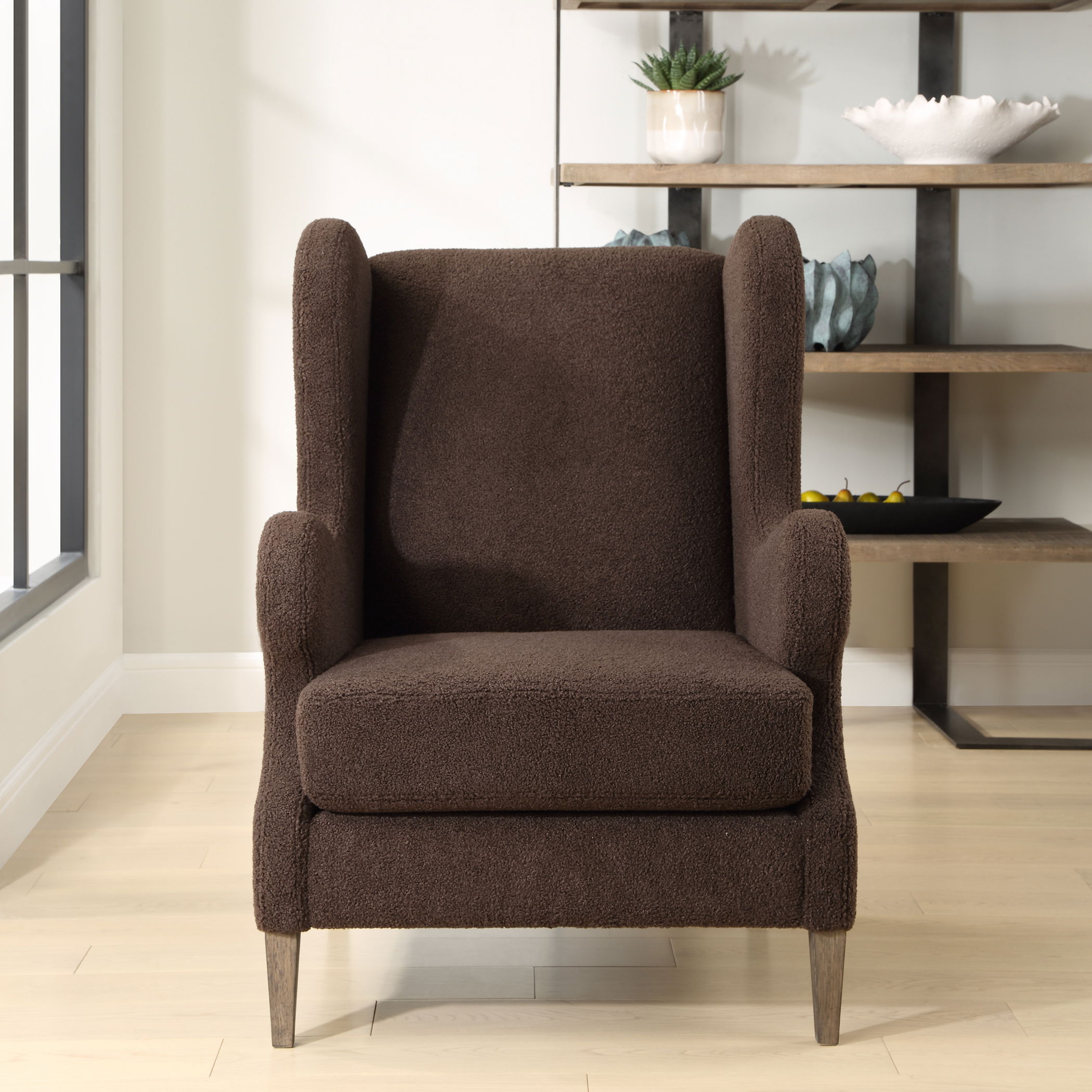 Serpentine Brown Fabric Accent Chair, Furniture by Uttermost, 29.5" width x 40" height x 34.5" depth View 2
