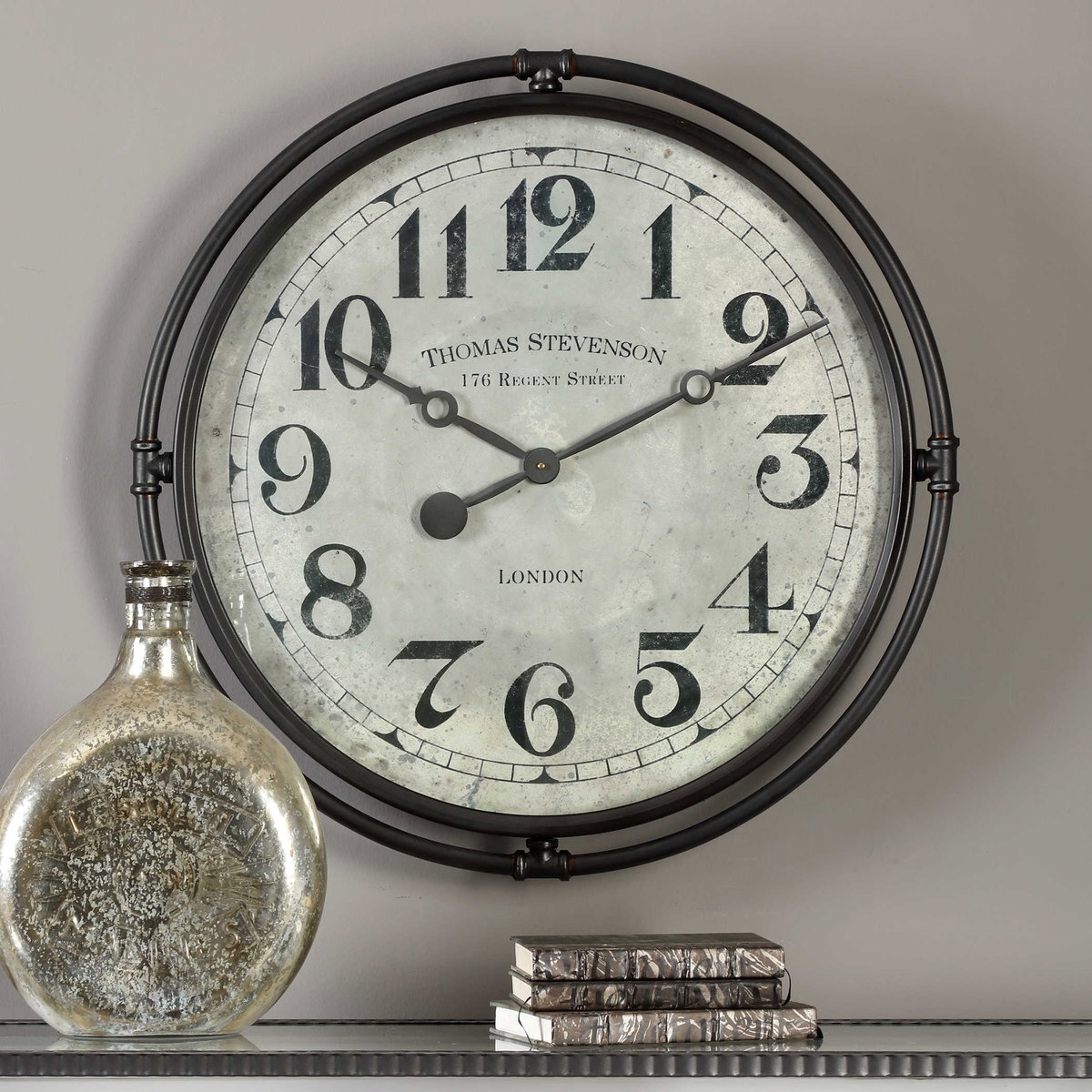 Nakul Industrial Wall Clock, by Uttermost, 29.5" width x 29.5" height x 2.5" depth View 4