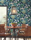 Lotus Pond Navy Metallic Wallpaper thumbnail 1