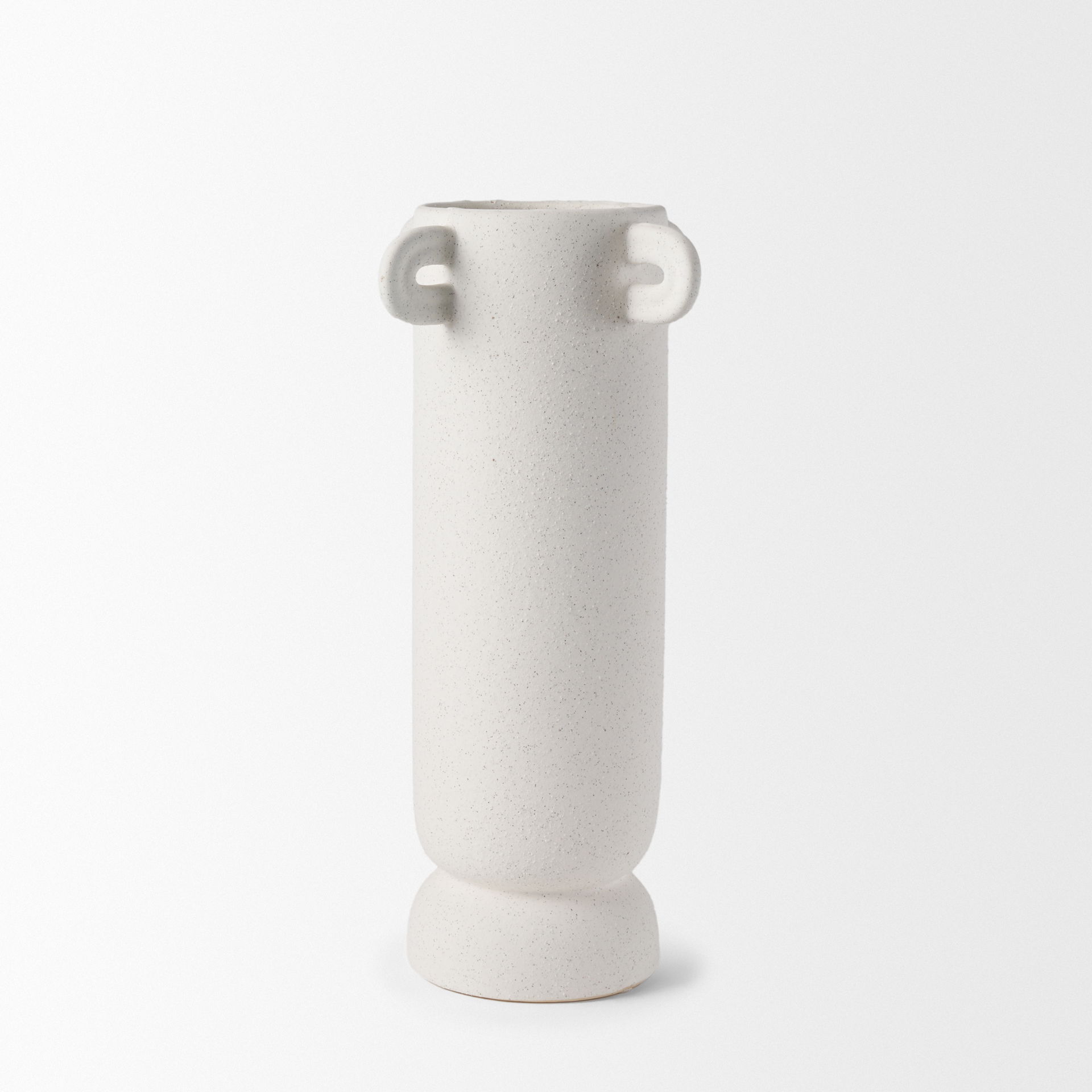 Dylan Tall Textured Off White with Handles Ceramic Vase, by Mercana, 8.5" length x 8.5" width x 16" height View 7