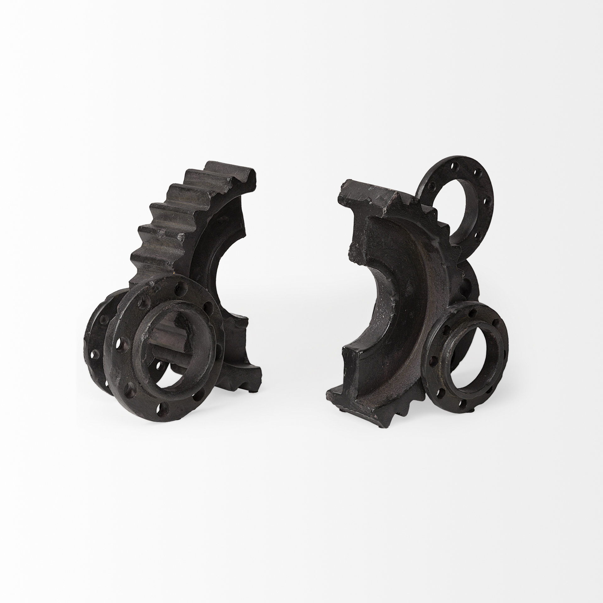 Cogsworth Set of 2 14L x 4W Brown Resin Industrial Gear Bookends, by Mercana, 13.58" length x 4" width x 8.07" height View 7