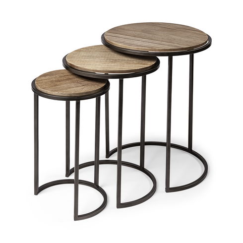 Glover (Set of 3) 20L x 20W Brown Wood Round Top with Metal Nesting Accent Tables