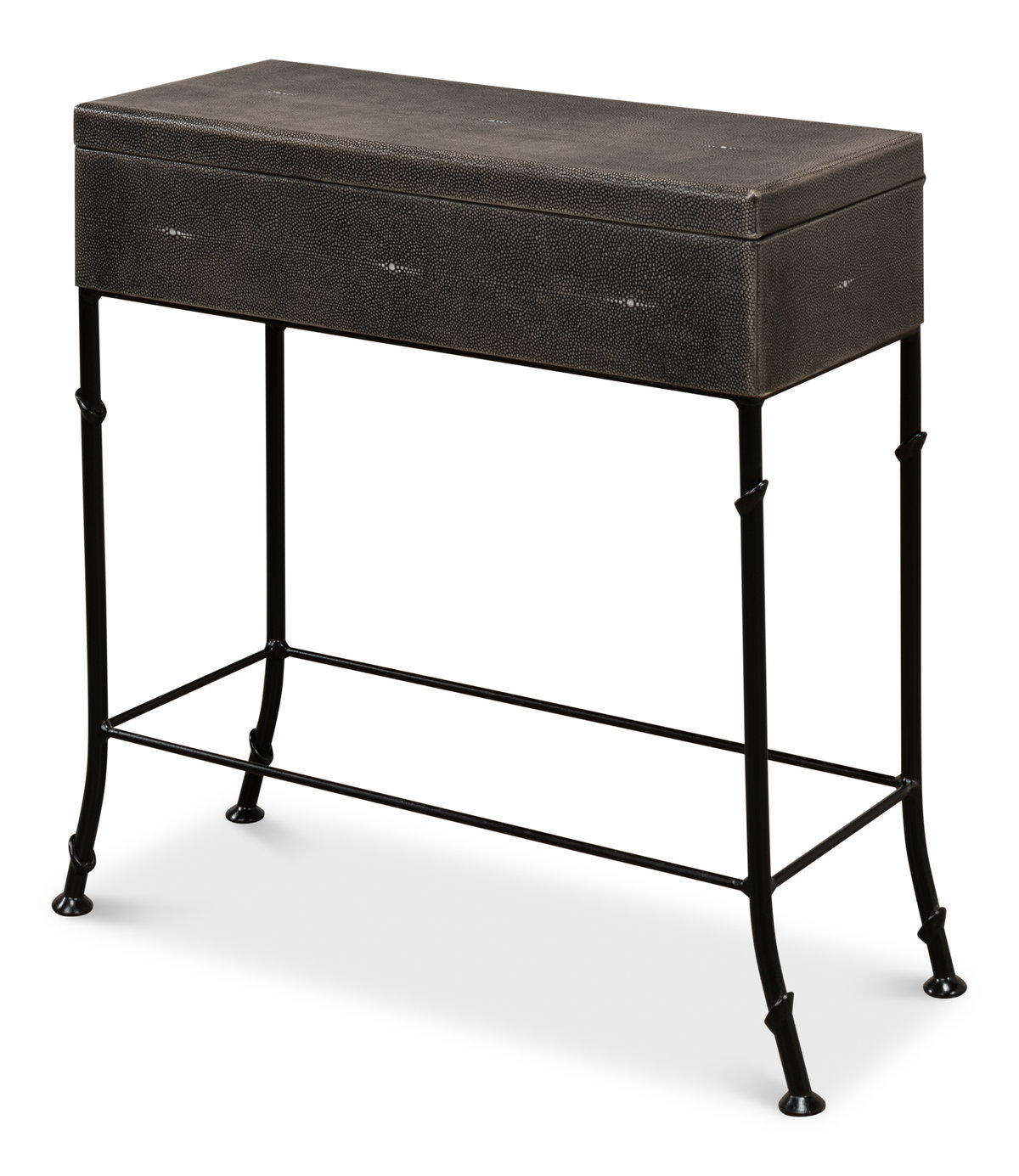 Grey Leather Shagreen Box On Stand, by Sarreid, 10" length x 2' width x 2'1" height View 1