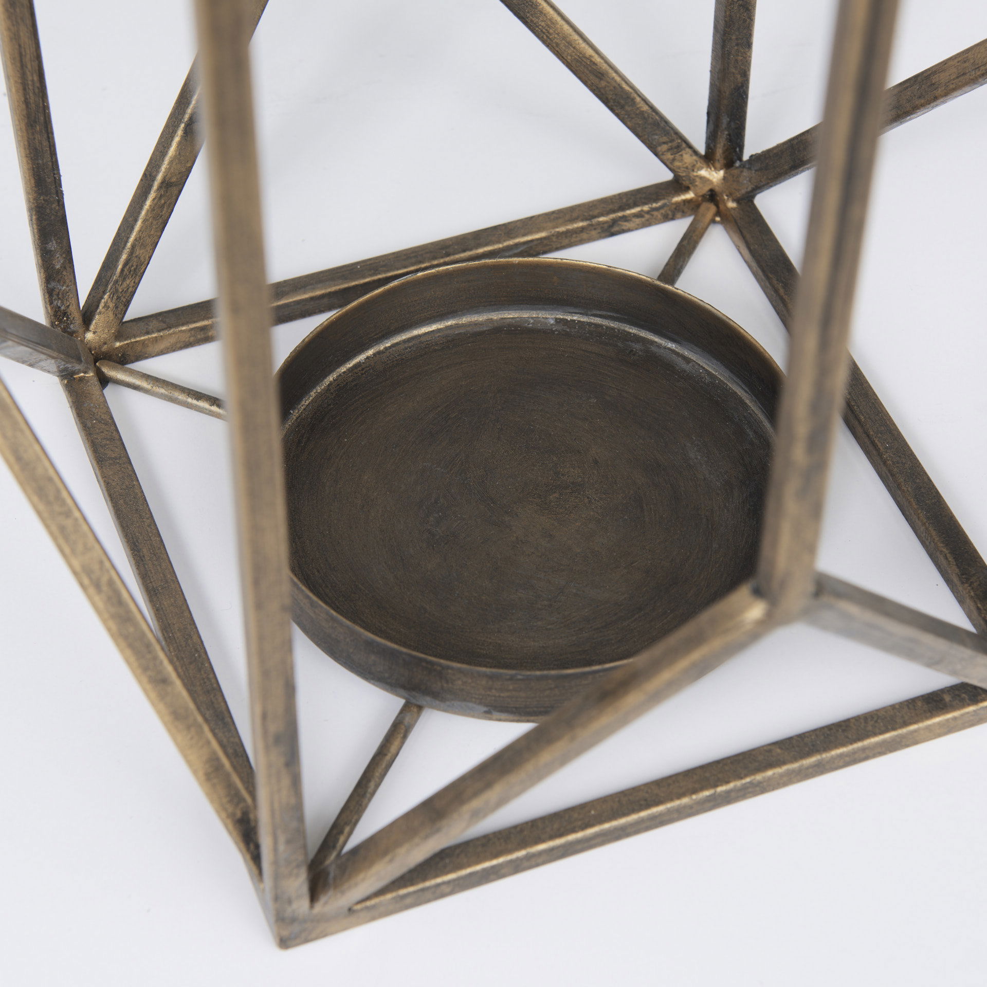 Ivy Large Gold Metal Geometric Cage Candle Holder Lantern, Lighting by Mercana, 10.24" length x 10.24" width x 36.02" height View 12