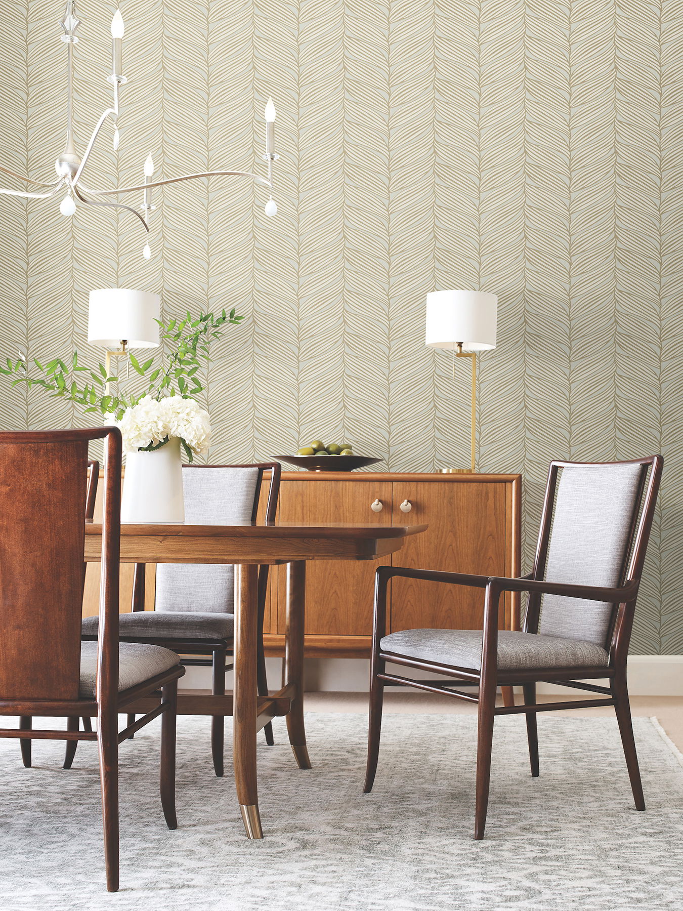 Luminous Leaves Neutral & Gold Wallpaper large image 