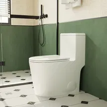 Online Designer Bathroom T051-WT 14.37"W CUPC Certified, One Piece Elongated Confort Height Toilet, Super Quite Flushing, Dual Flush, Ceramic, Watersense, Leak Resistant
