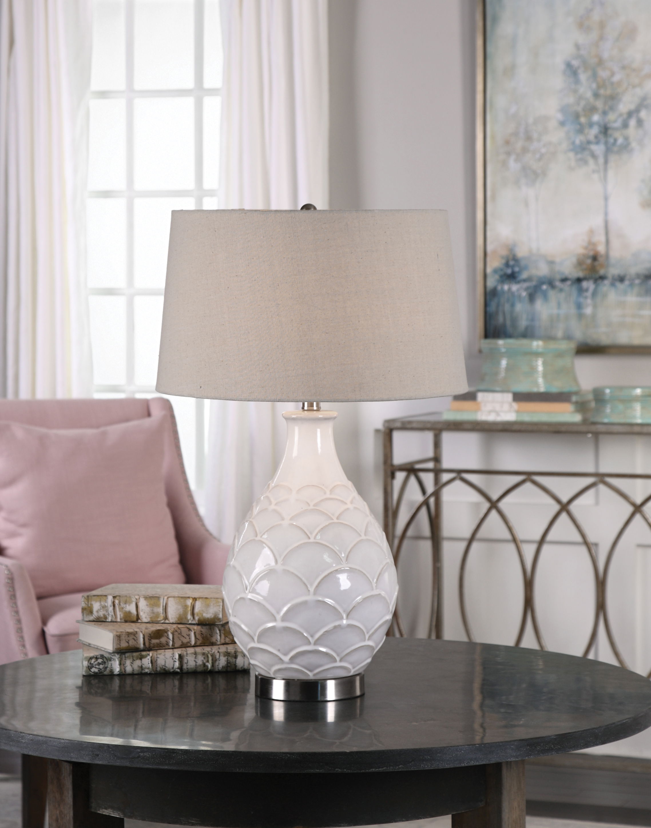 Camellia Glossed White Table Lamp large image 