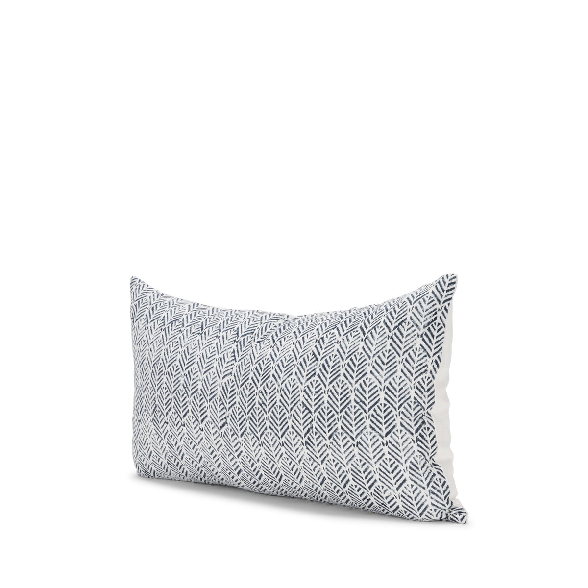 Janelle 14x26 Cream with Indigo Print Linen Lumbar Pillow Cover, Decorative Pillow by Mercana, 14" length x 26" width x 0.2" height View 1