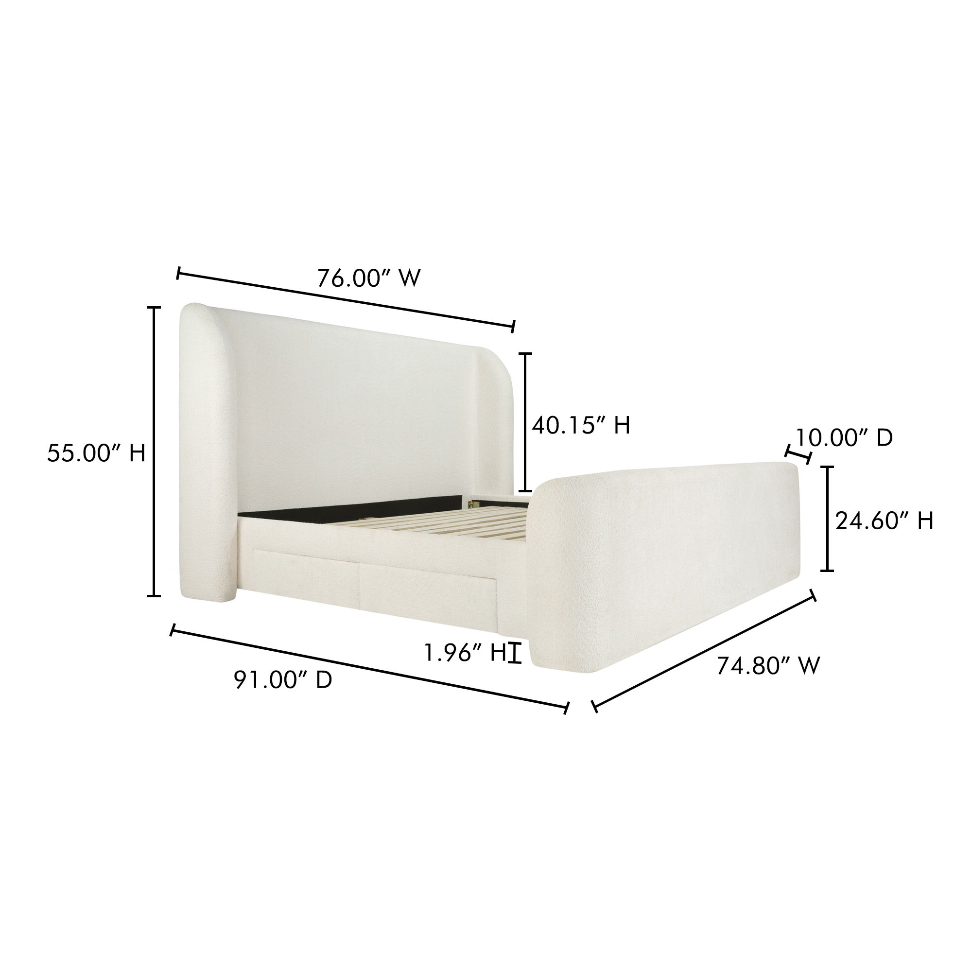 Sophia Queen Storage Bed Cream, by Moe's Home, 76" width x 55" height x 91" depth View 16