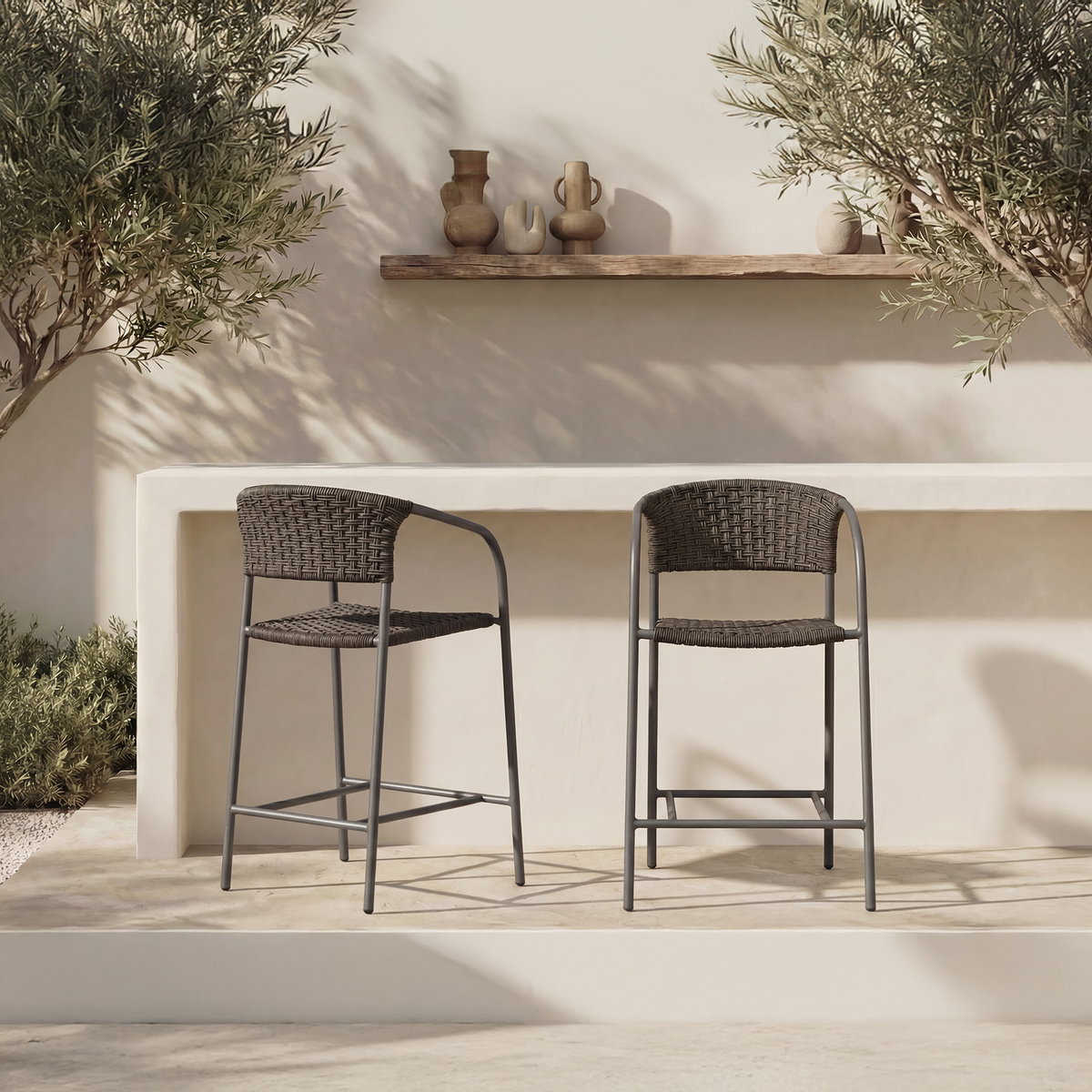 Zola Outdoor Counter Chair Dark Brown, Counter & Bar Stool by Moe's Home, 24" width x 38.66" height x 23" depth View 8