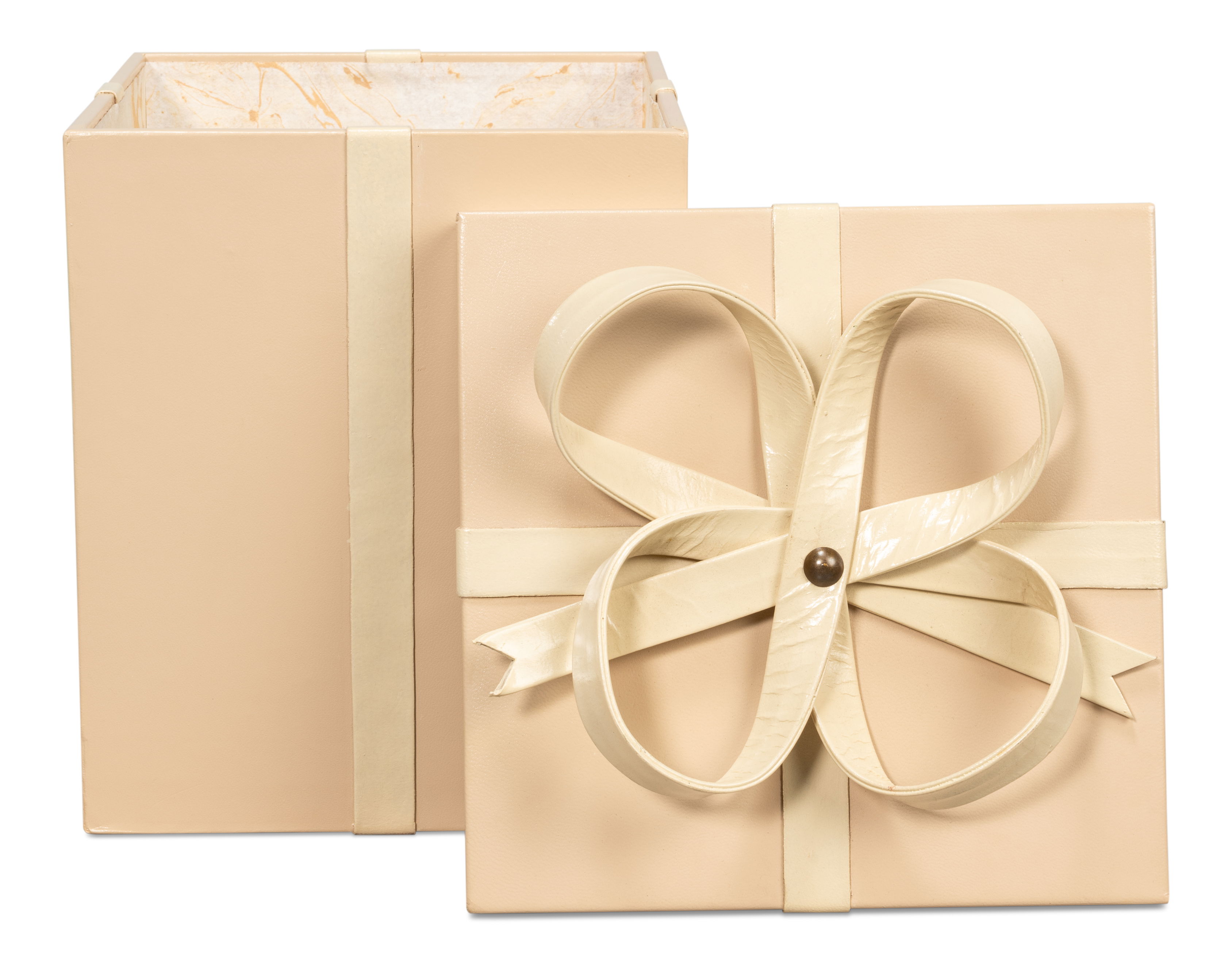 Ferrell Leather Holiday Boxes,S/3,Taupe, Decor by Sarreid, 8" length x 8" width x 9" height View 3