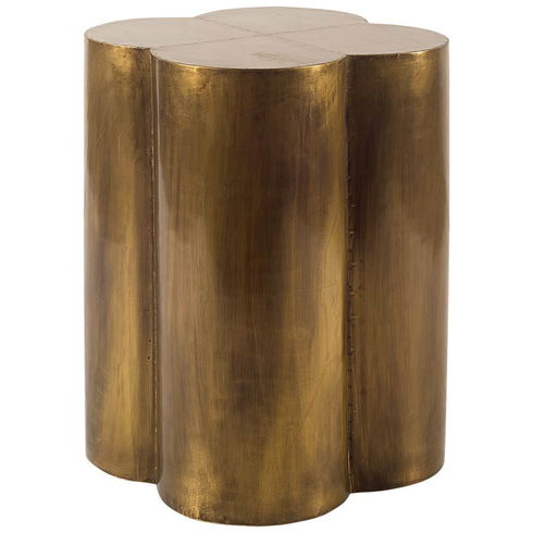 Quatrefoil 18L x 18W Gold Flower with Wooden Top Brass Cladding Accent Table