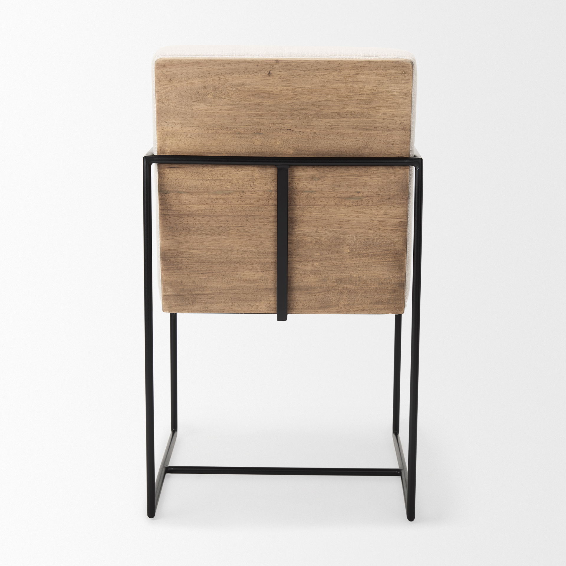 Stamford Beige Upholstered Seat with Wood Back, Black Metal Frame Dining Chair with Arms, by Mercana, 25" length x 20.5" width x 36" height View 4