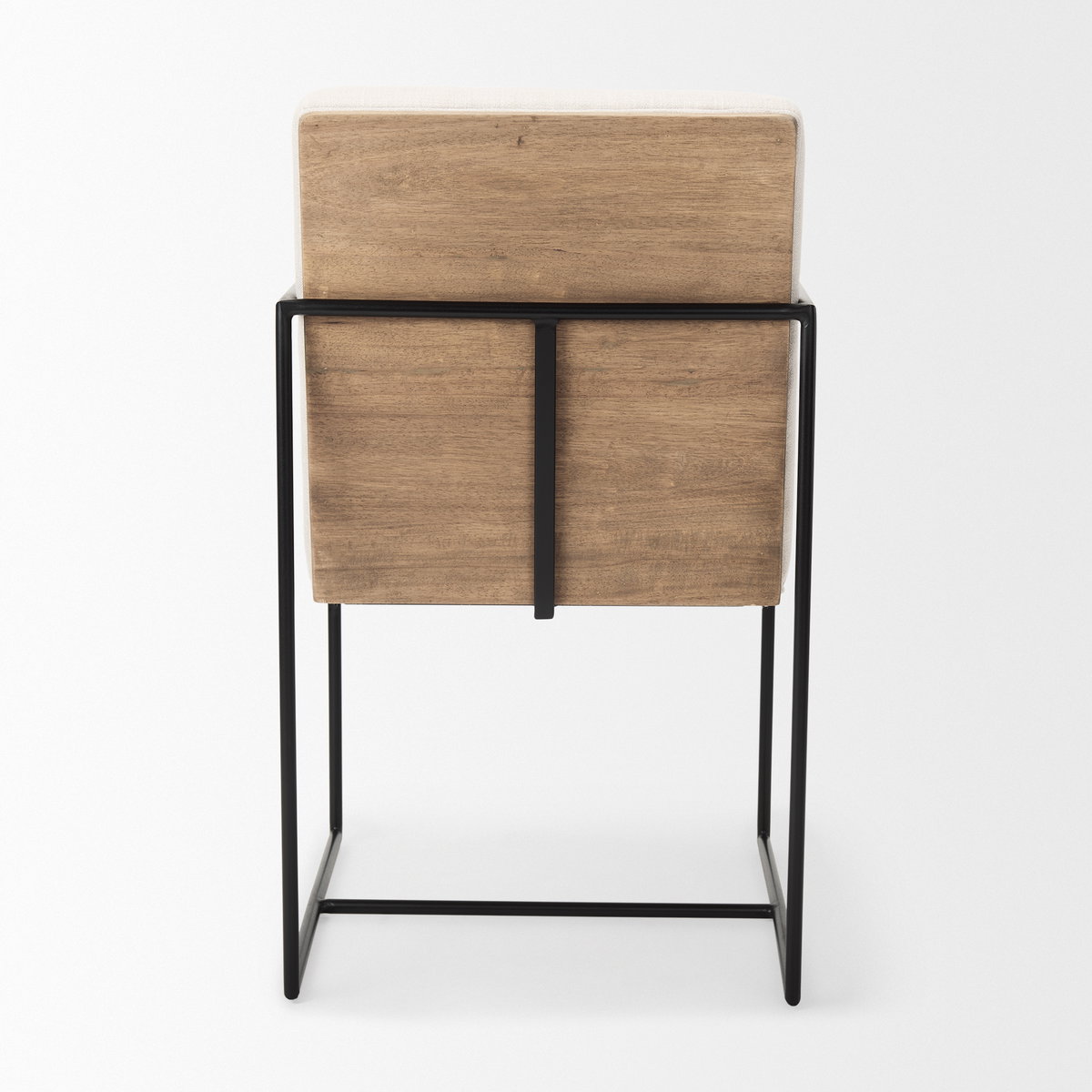 Stamford Beige Upholstered Seat with Wood Back, Black Metal Frame Dining Chair with Arms, by Mercana, 25" length x 20.5" width x 36" height View 4